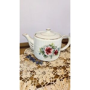 Vintage Rose Floral Ironstone Teapot Ellgreave Wood & Sons Made in England